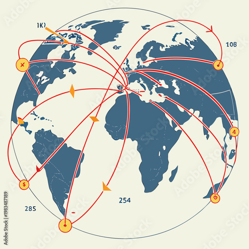 Global flight routes map on earth globe representing international logistics and worldwide connectivity networks with connection logistics international transport aviation shipping delivery
