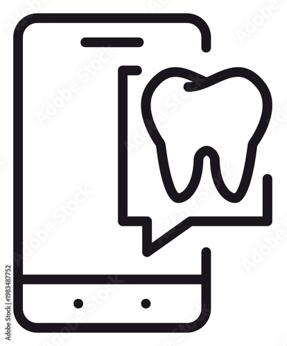 Dental care mobile app icon, smartphone with tooth symbol in speech bubble vector illustration for online dentistry, teledentistry, and digital oral health consultation services.