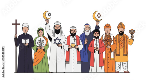 Diverse Religious People Holding Symbols of Faith Together, Unity, Tolerance