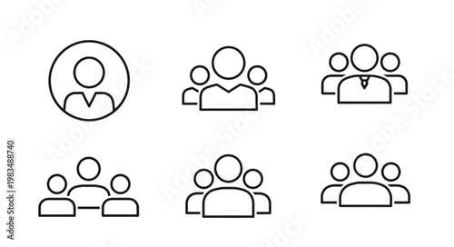 Collection of Simple Human Figure Icons Representing People and Groups.