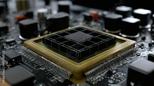 Technological Core: A detailed shot of a central processing unit (CPU), a cornerstone of modern technology, showcasing its intricate design.