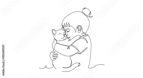 Pet owner hugging cat on minimal background
