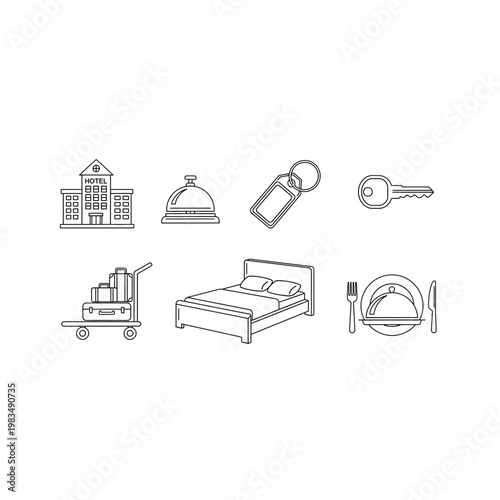 Set of hotel and hospitality service icons with check