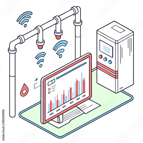 Industrial monitoring system with computer dashboard displaying real time data for plumbing and server infrastructure monitoring industrial monitoring computer dashboard plumbing technology