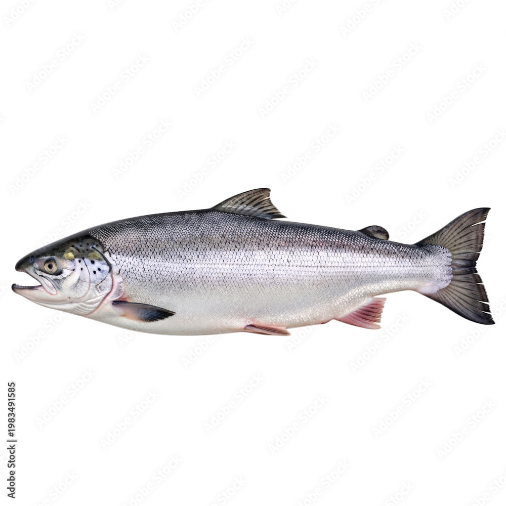 Obraz premium A close-up view of a gray and white striped fish with a pointed snout isolated on transparent background