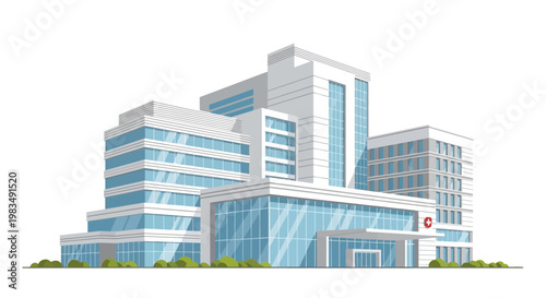 Modern hospital building exterior, healthcare facility, medical center architecture
