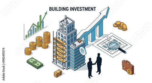 Real Estate Investment Growth: Buildings, Charts, Money, and Business People