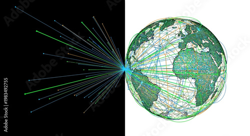 Global network connections around the Earth.