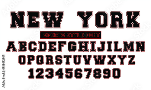 Tableau sur toile New York Varsity Sports Font Alphabet and Numbers Vector in Collegiate Style for
