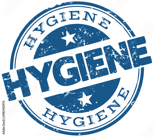 A blue stamp with the word Hygiene and stars on it is shown.