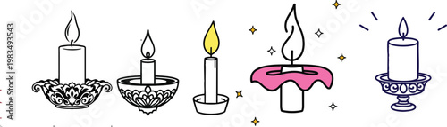 candle icon set candle silhouettes vector illustration