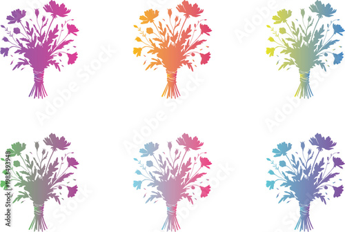 Colorful Flower Bouquets Set