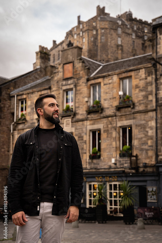 Young Traveler Admiring Architecture in Edinburgh Grassmarket