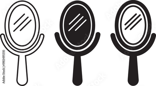 Handheld Mirror Icons – Outline and Solid Styles