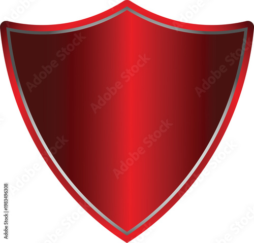 Shiny Red Gradient Shield Vector Illustration With Smooth Metallic Border Isolated On White Background Representing Modern Security Protection And Defense Concept