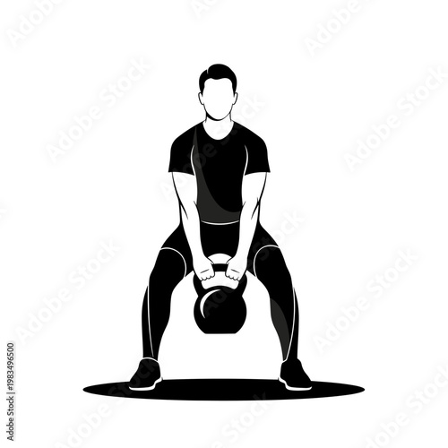 Man exercising with kettlebell in a standing position  