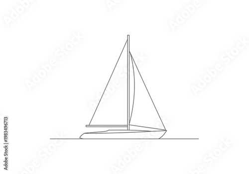 Minimalist line art illustration of a single sailboat with a mast and sail