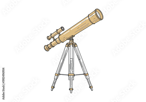 Classic refractor telescope on tripod   astronomical observation device illustra