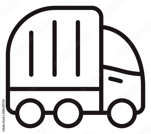 Garbage truck vector icon illustration. Minimalist black line symbol of a waste management vehicle, refuse collector, or sanitation truck for recycling and urban cleaning services.