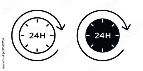 24 Hour time icon outline pictogram. Flat Symbols.