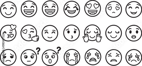 Emoticon faces, emoticons set, line icons, smiley faces isolated on Transparent Background