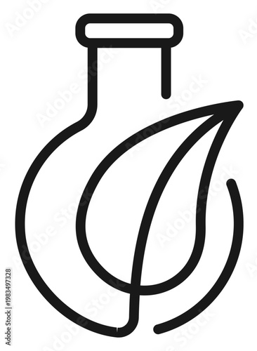 Photos Minimalist black vector icon illustration of a laboratory flask combined with a leaf, representing biotechnology, green chemistry, eco-friendly science, and natural herbal medicine research