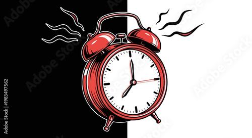 An illustration of a red alarm clock.