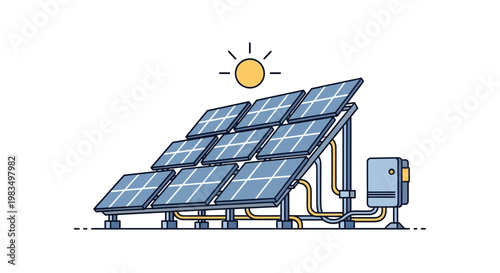 Clean Energy Solar Panels Installation Generating Electricity Under The Sun