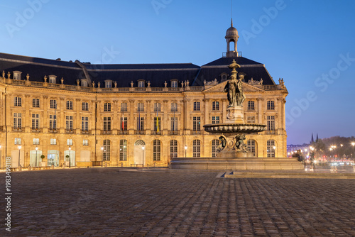 Bordeaux, France - view of Place de la Bourse square at dusk