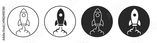 Rocket launch startup business space filled glyph icon set on transparent background