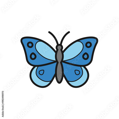 Blue butterfly nature icon flat illustration