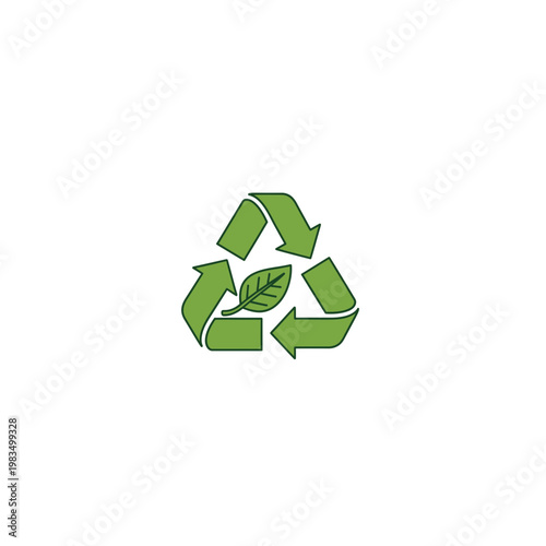 Simple green recycling triangle icon with leaf