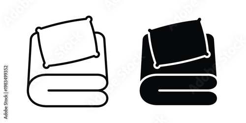 Bed linen icon outline pictogram. Flat Symbols.aging design Vector illustrationsn with pillows icon outline pictogram. Flat Symbols.