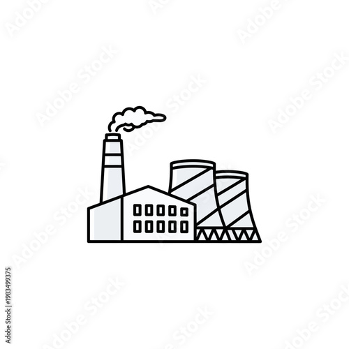 Industrial factory building with smoking chimneys icon