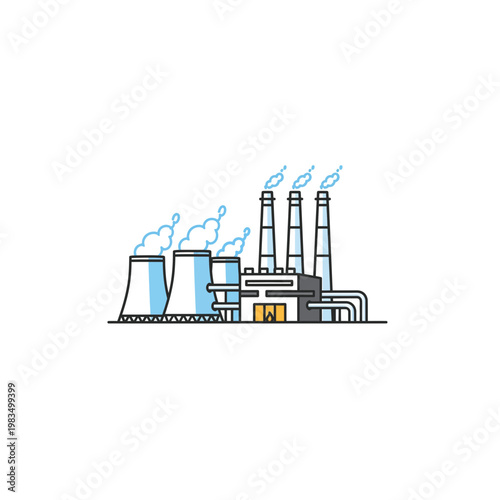 Industrial factory facility with smoking chimneys flat icon