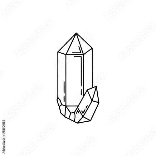 Elegant Line Art Illustration of Natural Quartz Crystal, Mineral Gemstone Outline Icon, Geometric Healing Stone Vector Graphic