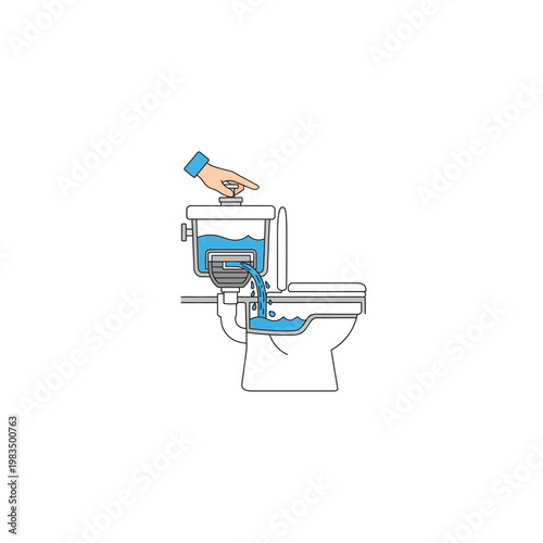 Toilet tank filling with water after flush schematic with schematic graphic