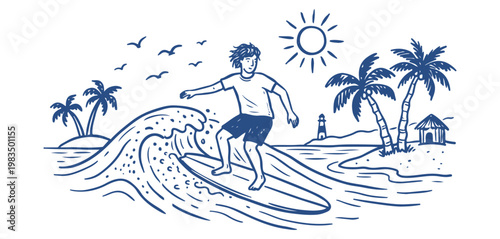 Man surfing on ocean wave.