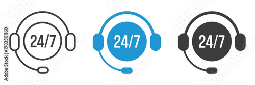 Customer Service Headset Icons 24/7 Support Call Center Assistance Technical Help UI Design Vector Illustration Collection Isolated Background