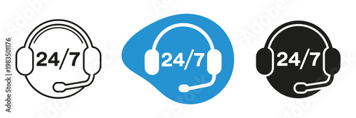 Customer Service Headset Icons 24/7 Support Call Center Assistance Technical Help UI Design Vector Illustration Set Isolated Background