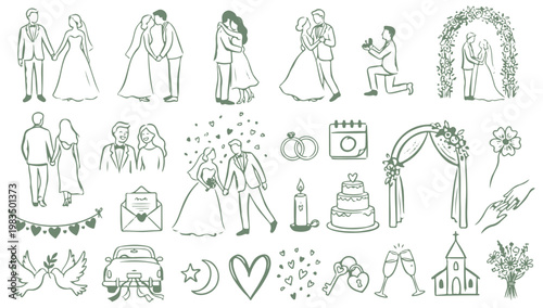 Wedding Line Drawings and Icons.