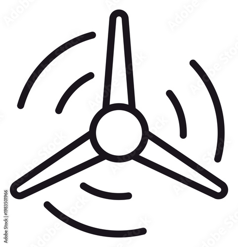 Cuadro en lienzo Minimalist black line vector icon of a rotating wind turbine or propeller with motion lines, symbolizing renewable energy, clean wind power, sustainability, and industrial ventilation systems