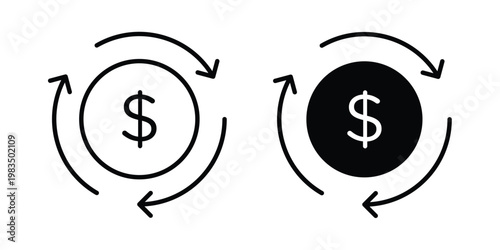 Circulation of money icon outline pictogram. Flat Symbols.