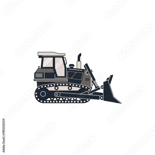 Dark grey industrial construction bulldozer profile