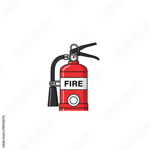 Red portable fire extinguisher with safety label