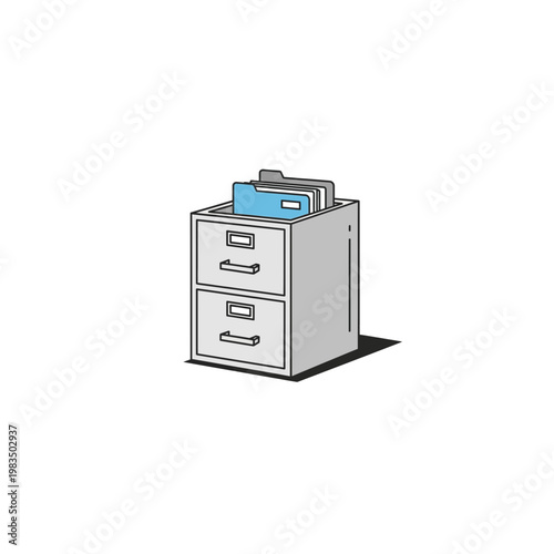 Two-drawer office filing cabinet icon for document storage