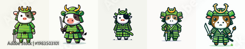 cute cow vector wearing samurai armor