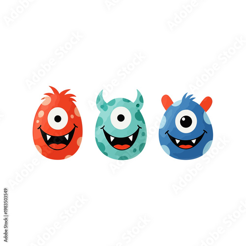 Set of three cute colorful one eyed monster characters