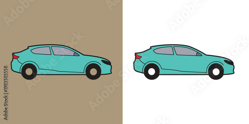 turquoise compact car side view flat design vector illustration for travel and transportation
