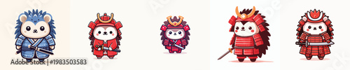 cute hedgehog vector wearing samurai armor